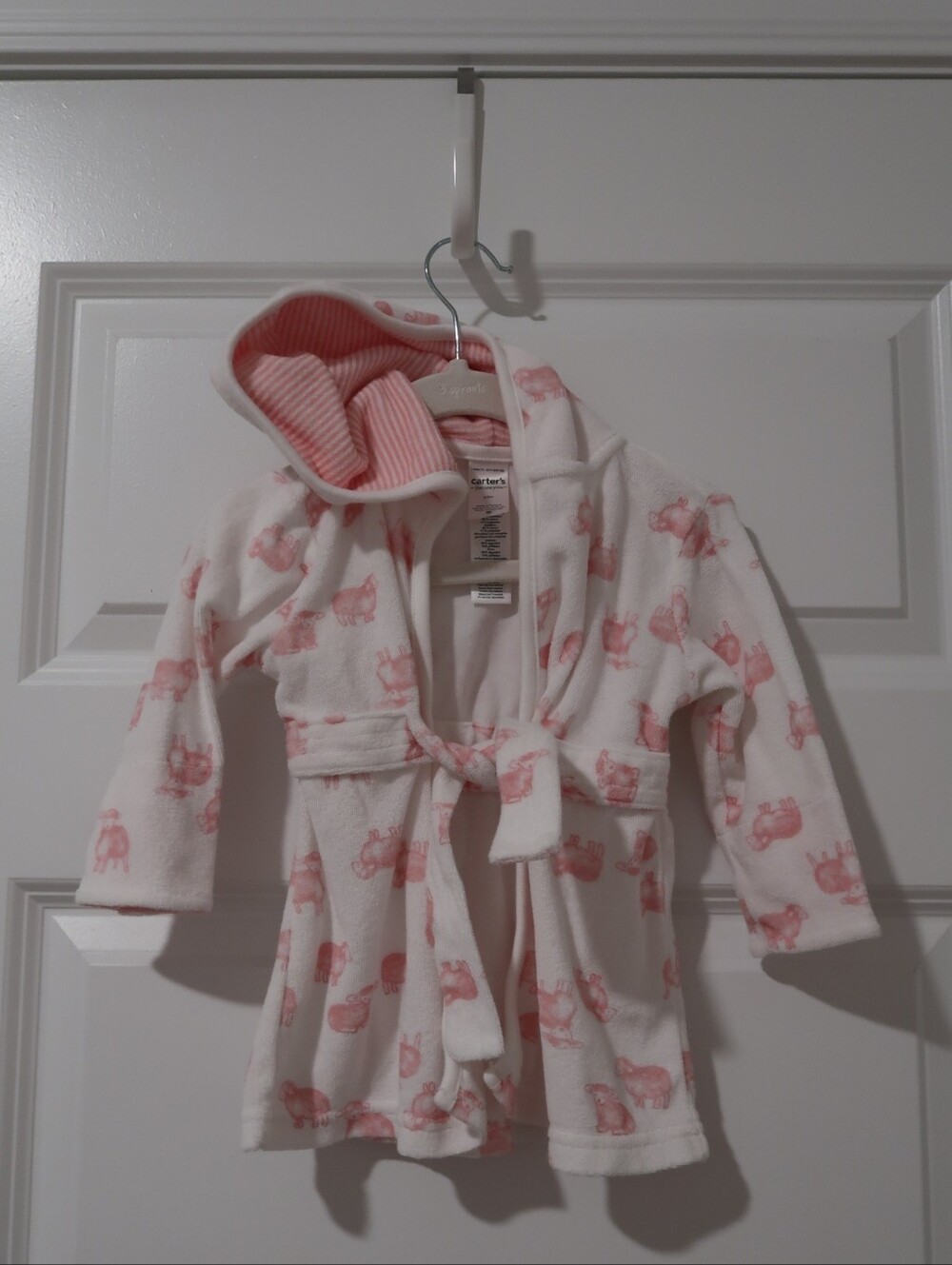 Carter's Baby Girl Pink Sheep Hooded Bath Robe Size 0-9 Months